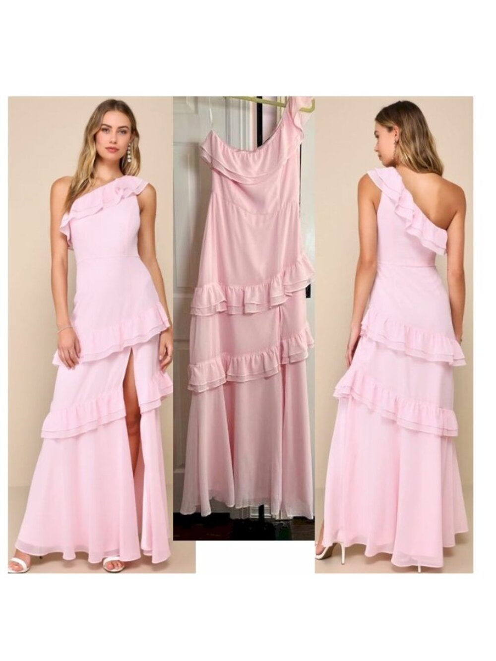 Lulus Brilliant Grace Light Pink Ruffled One-Shoulder Small Dress with Flaw New